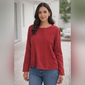 Russ Berens Vintage red blouse ruffle retro women small